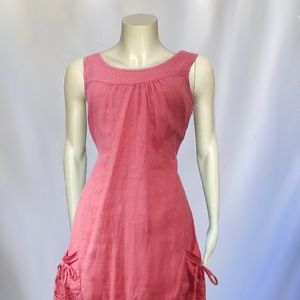 Marisa & Marie Coral Sleeveless Linen Shift Dress with Crochet Hem Detail